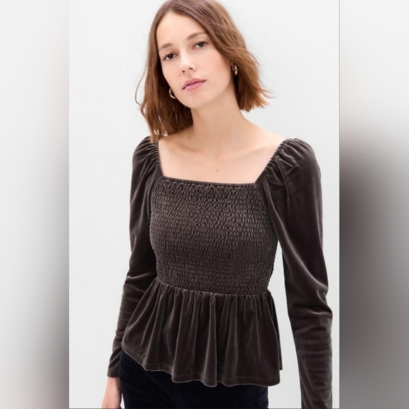 GAP Smocked Peplum Velvet Top - Picture 1 of 13